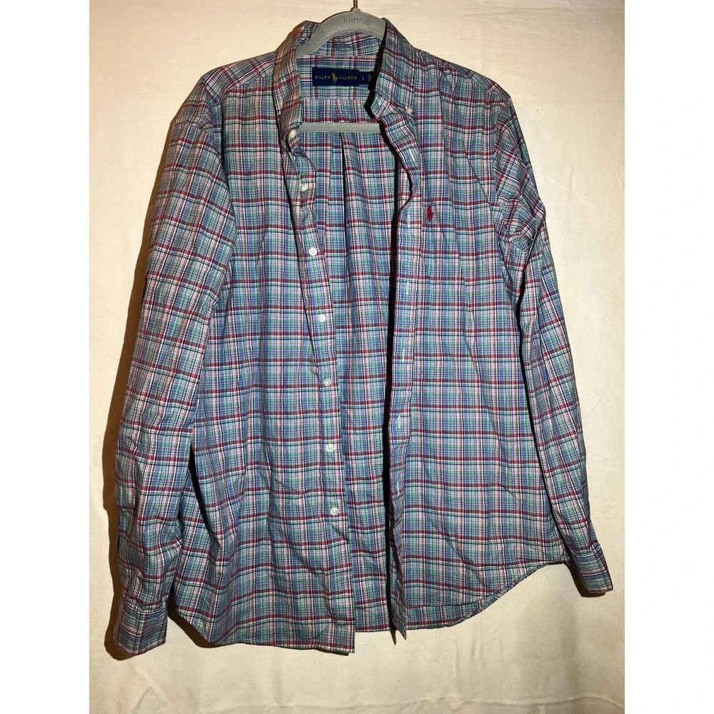 POLO RALPH LAUREN MENS CLASSIC FIT PLAID BUTTON DOWN LONG-SLEEVE SHIRT SZ L U90